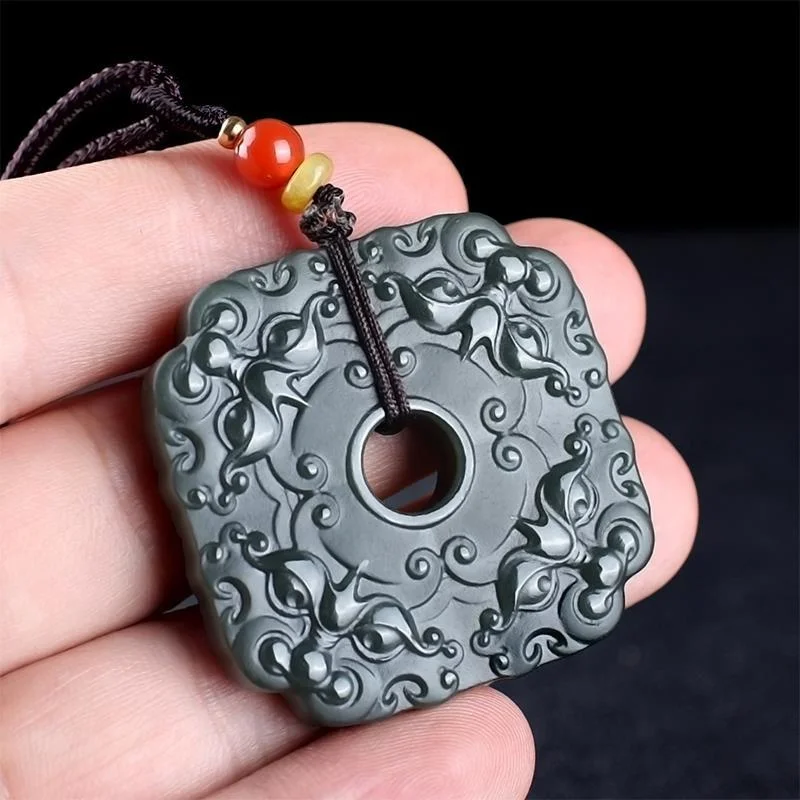 

Hot Selling Natural Hand-carve Hetian jade Cyan Sifang Wealth Necklace Pendant Fashion Jewelry Accessories Men Women Luck Gifts1