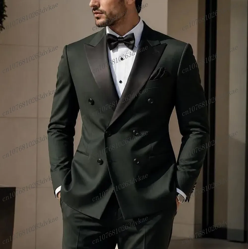 

Black Collar And Dark Green Men Suit Wedding Party Formal Groom Groomsman Prom Business Male Tuxedos 2 Piece Set Jacket Pants