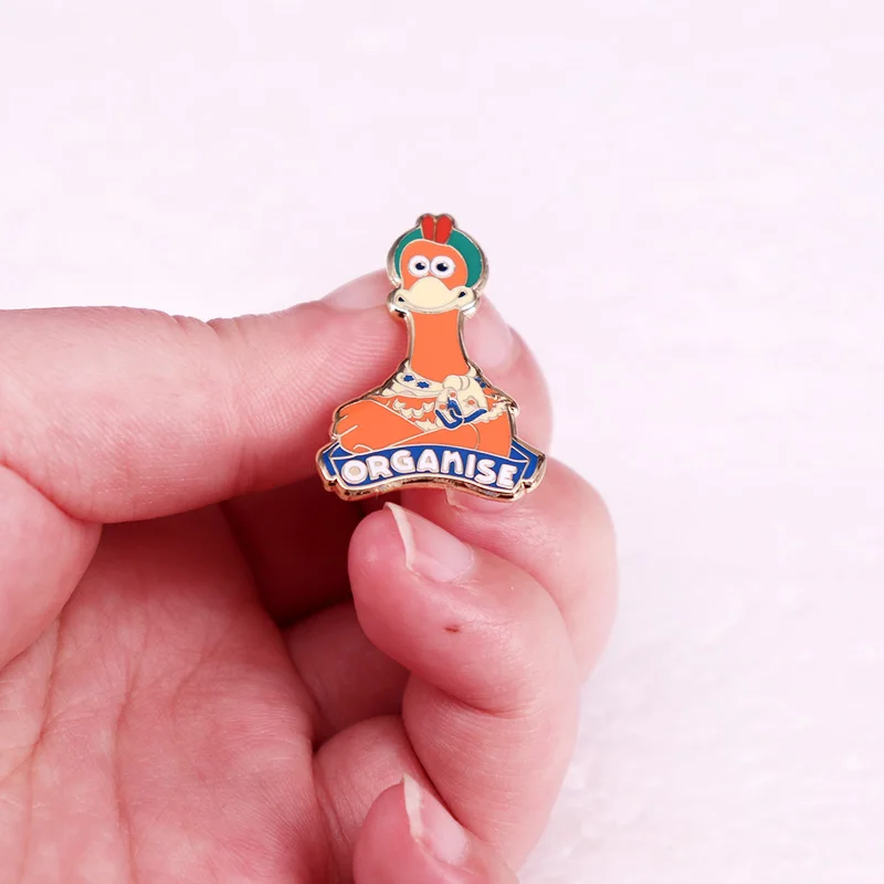 Organise Enamel Pin Animated Adventure Comedy Film Character Chicken Brooch Jewelry