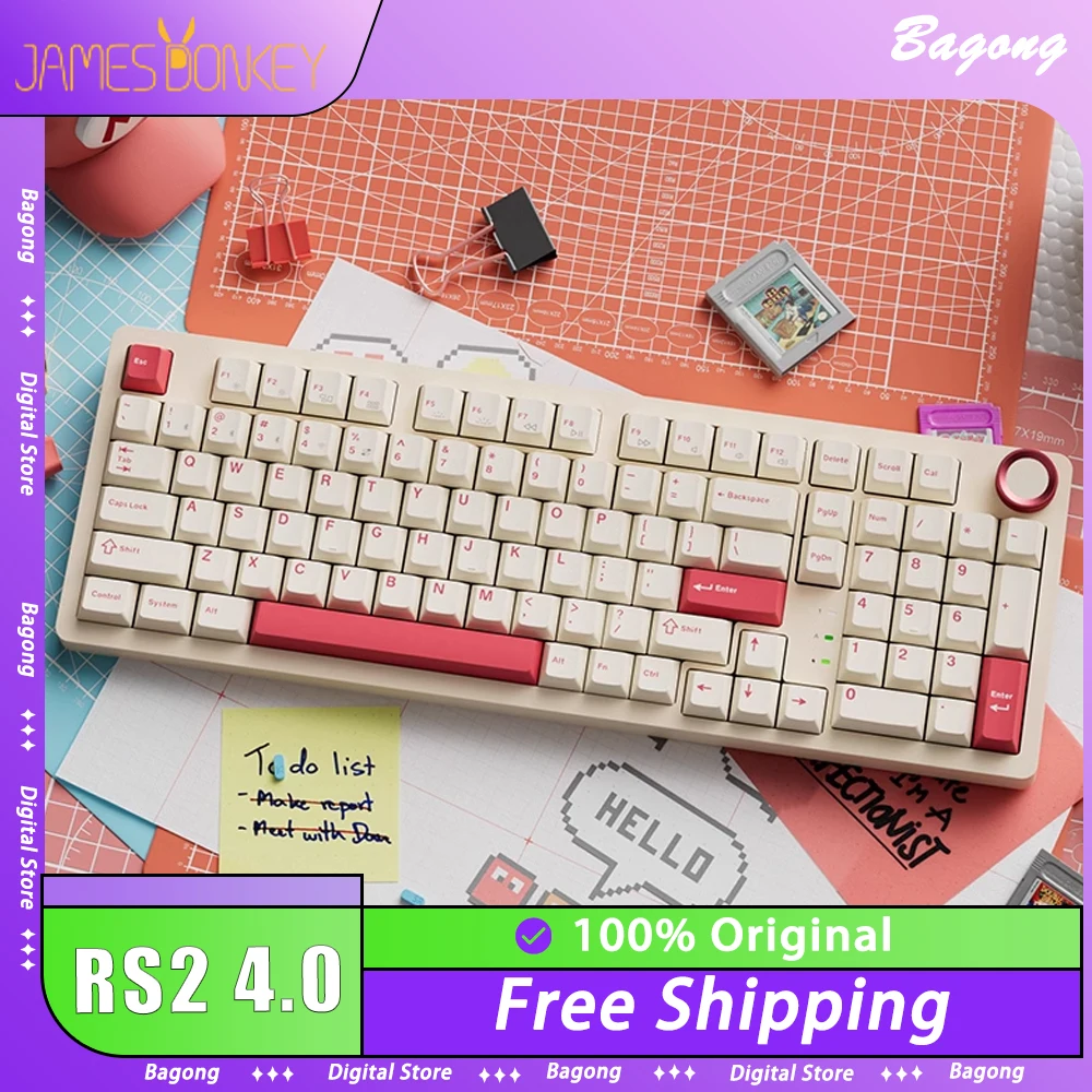 JamesDonkey RS2 4.0 Mechanical Keyboard Tri-Mode With Knob RGB Hot Swap Gaming Keyboard Gasket Pro Customized Pc Gamer Office