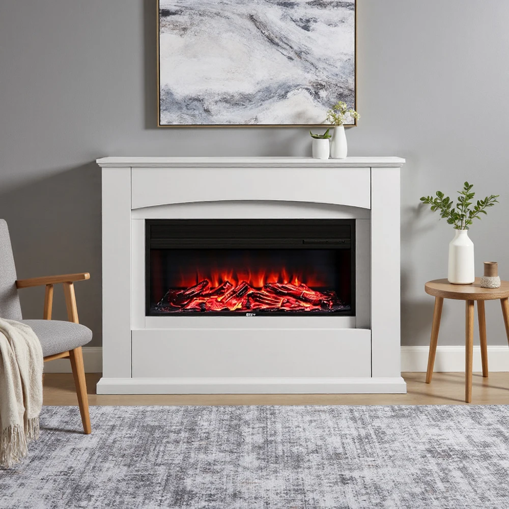 【Breeins】Elektrischer Kamin mit weißem Holzkamin für drinnen und draußen, Heimdekoration, moderner Vintage-Klassiker
