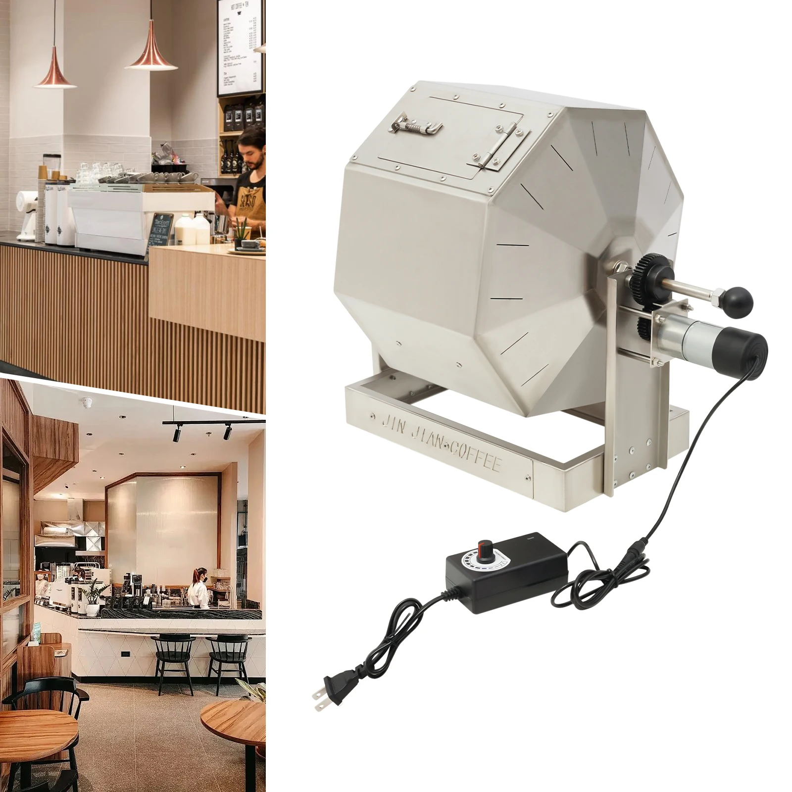 14,5 l auf den Gasherde, Kaffeebohnenröster, silberne automatische Kaffeeröstermaschine aus Edelstahl 30 x 18 x 34,5 cm für Häuser