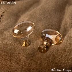 Pigeon Egg Crystal French Cabinet Handle Solid Brass Base Transparent Door Handle Light Luxury Modern Wardrobe Cabinet Door Knob