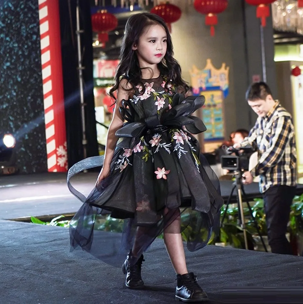 New Black Princess Special Occasion Flower Girl Dress Wedding Pary Prom Perform Birthday Baby Child Kid Ball Gown
