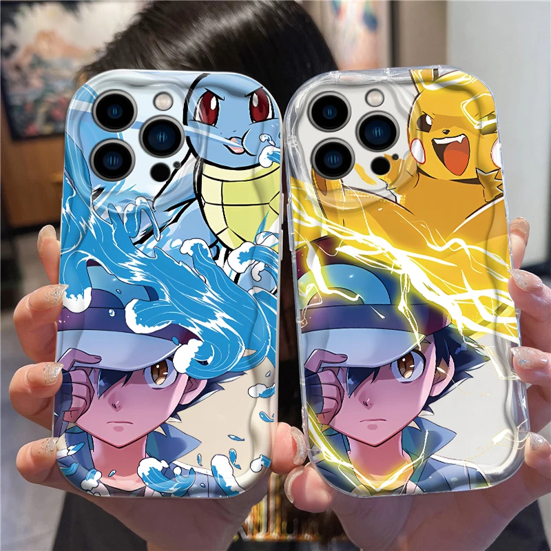 Luxury P-Pokemones S-Squirtles For Apple iPhone 15 14 13 12 11 XS XR X Pro Max Plus Wave Oil Funda Phone Case