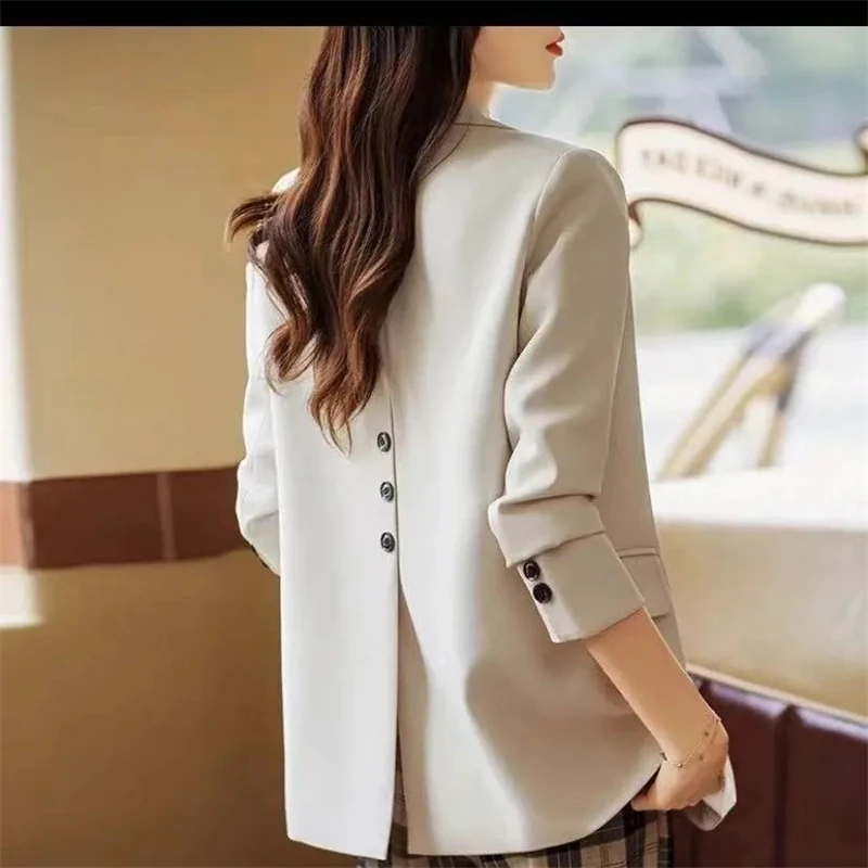 Black Elegant Women Blazers Spring Autumn Long Sleeve Slim Blazer Chic Office Lady Notched Solid Suit Coat Casual Work Jacket