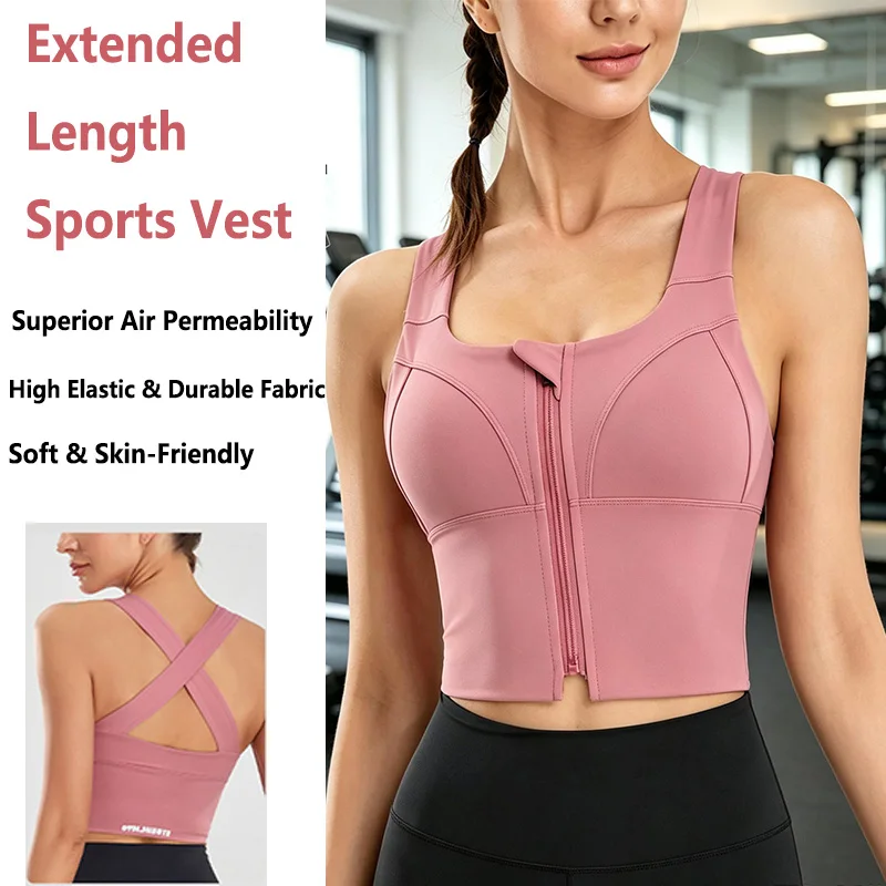 Front Zipper Sports Bra Women Plus Size Wide Strap High Impact Shockproof Running Yoga Crop Top Breathable Padded Gym Tank Top