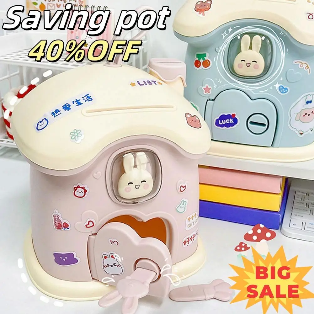 Children's Gift Piggy Bank Money Paper Currency Coin Storage Cute Cartoon House Money Box Gift Stickers Rabbit Carrot Decoration