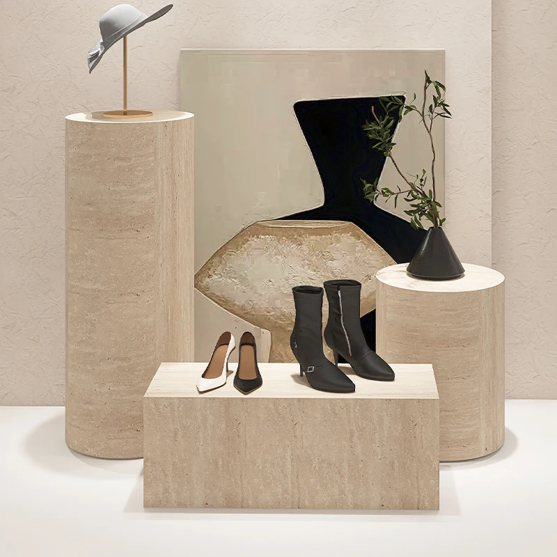 Clothing store platform travertine square height-increasing display table round live stream women's clothing store window displa
