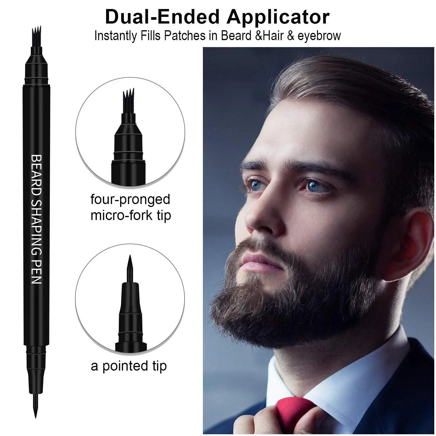 2Pcs Set Two heads 2-in-1 Mustache Pen Waterproof Pencil Men's Beard Pencil Brush Kit Male Mustache Repair Shape Accessories