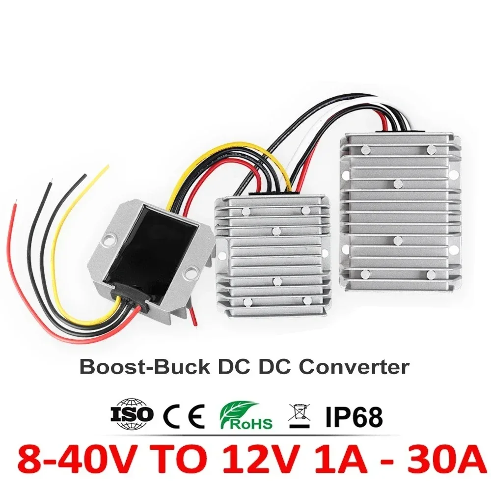 

8-40V/36V to 12V 30A 25A 20A 15A 10A 6A 4A 3A DC DC Power Converter Automatic Buck-Boost 12V Voltage Power Supply for Cars Solar