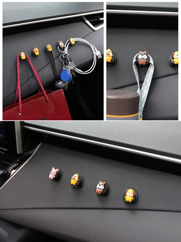 Car Hook Multifunctional Animal Shape Cute Car Self-Adhesion Creative Storage Hook Car Decoration Auto Interior Accessories