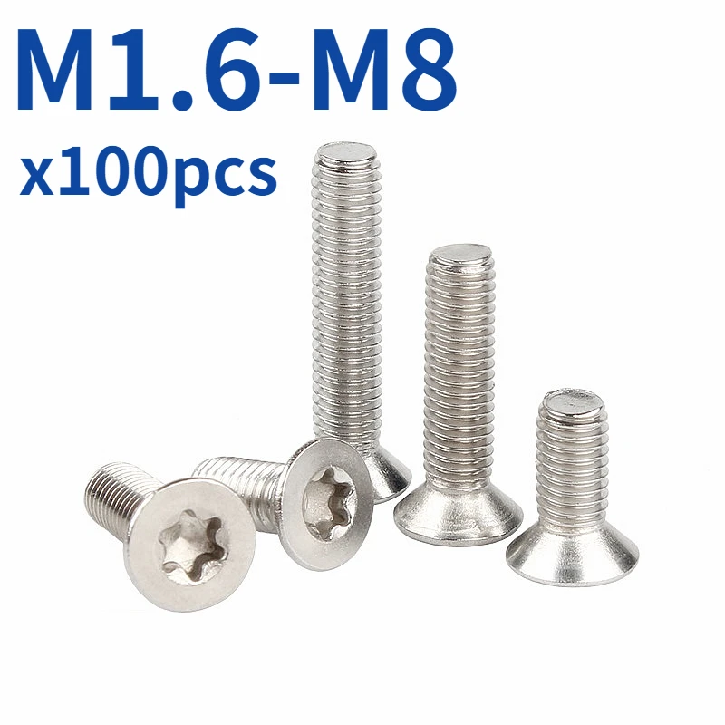 100pcs/lot Six-Lobe Torx Flat Countersunk Head Screw Bolt M1.6 M2 M2.5 M3 M4 M5 M6 M8 304 A2-70 stainless steel GB2673