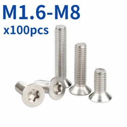 100pcs/lot Six-Lobe Torx Flat Countersunk Head Screw Bolt M1.6 M2 M2.5 M3 M4 M5 M6 M8 304 A2-70 stainless steel GB2673