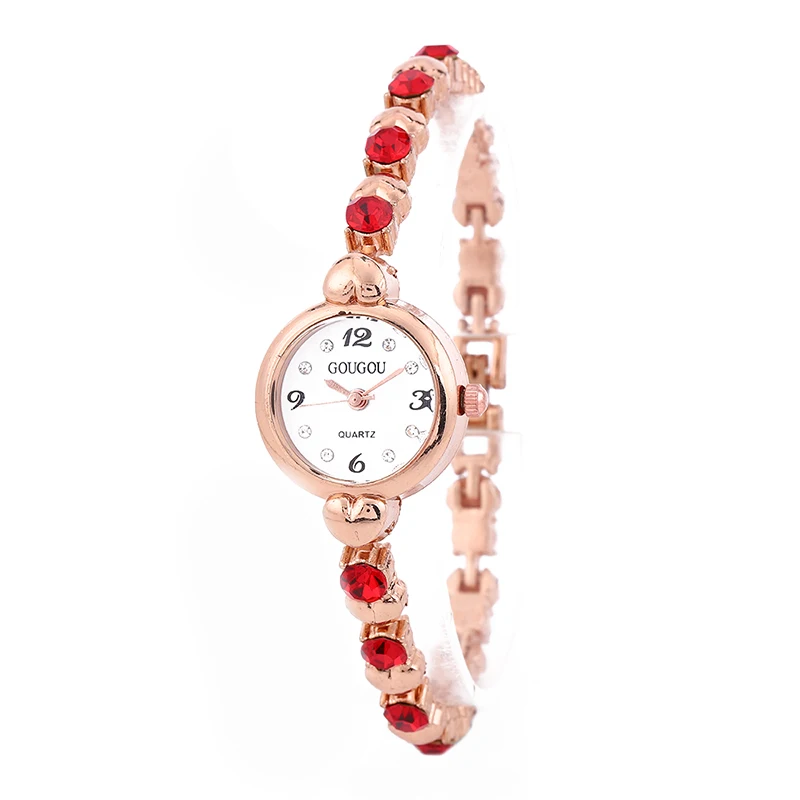 Cross border hot selling fine steel strip alloy bracelet watch glass colored diamond gold small dial inlaid with diamond digital