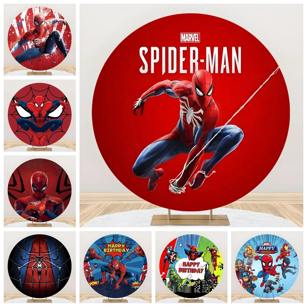 Spiderman Superhero Child Birthday Party Room Round Backdrop Custom Marvel Theme Photography Poster Studio Decoration Background