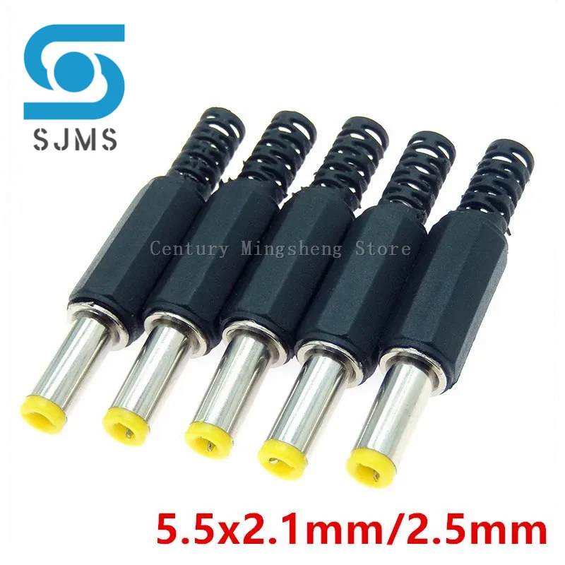 5/10 szt. 5,5 mm x 2,5 mm/5,5 mm x 2,1 mm wtyczki zasilania prądem stałym męskie złącza beczkowe czarne 5,5*2,5 5,5*2,1