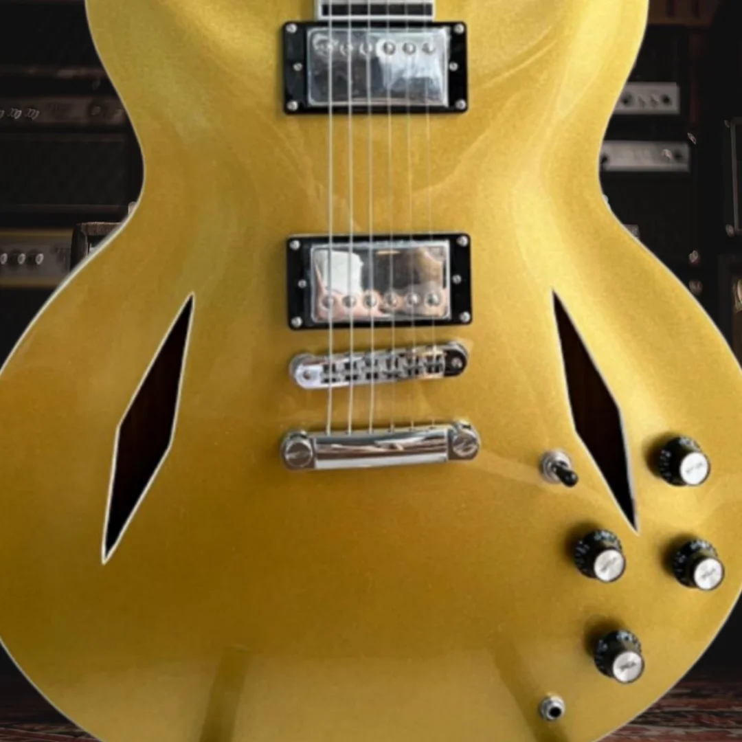 

Gold 335 Model Electric Guitar HH Pickups Semi Hollow Double-Cutaway Free Delivery Perfect for Jazz Band Performances