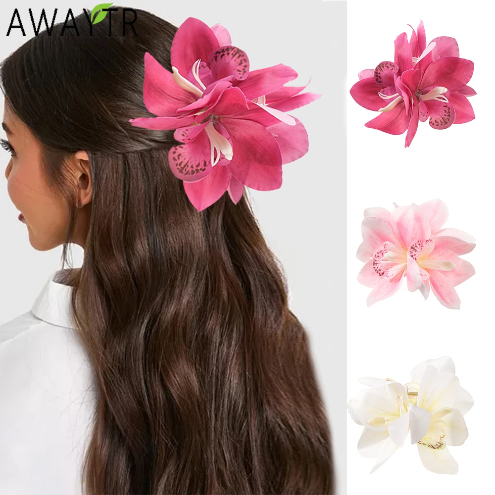

AWAYTR Large Orchid Lily Hair Claws Artificial Floral Hair Clips Crab For Women Girl Gift Hair Accessories Valentine Headwear