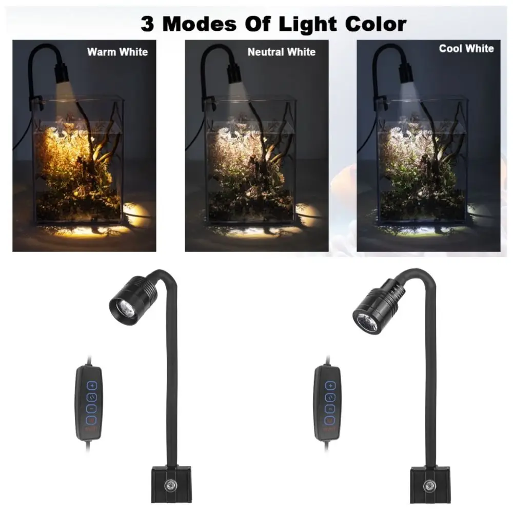 

3 Color Modes Fish Tank Clip Lamp 360 Degree Rotation Waterproof LED Aquarium Plant Light 3W Adjustable Mini Clip-on Lamp