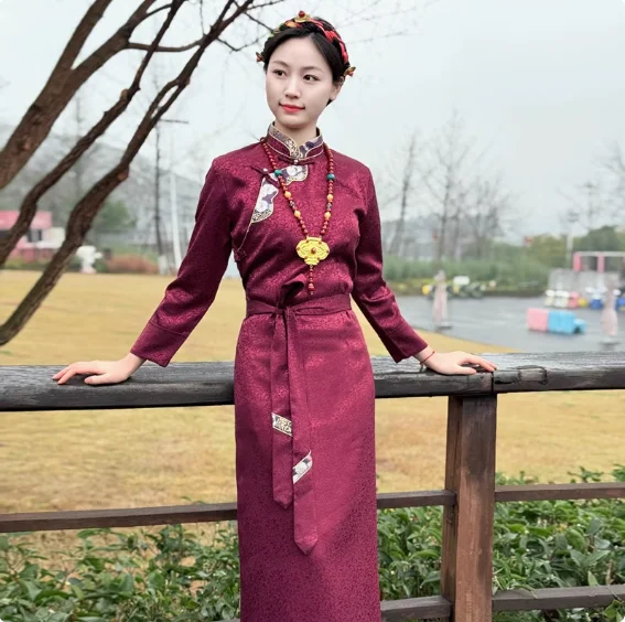 

Китайская весенняя тибетская женская юбка с воротником-стойкой Bola Guozhuang, одежда Xizang