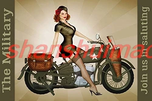 Army Biker Babe Pin up Girl Metal Sign Rectangle Custom Metal Sign 8X12in-Bar Cafe Restaurant Home Decor sign