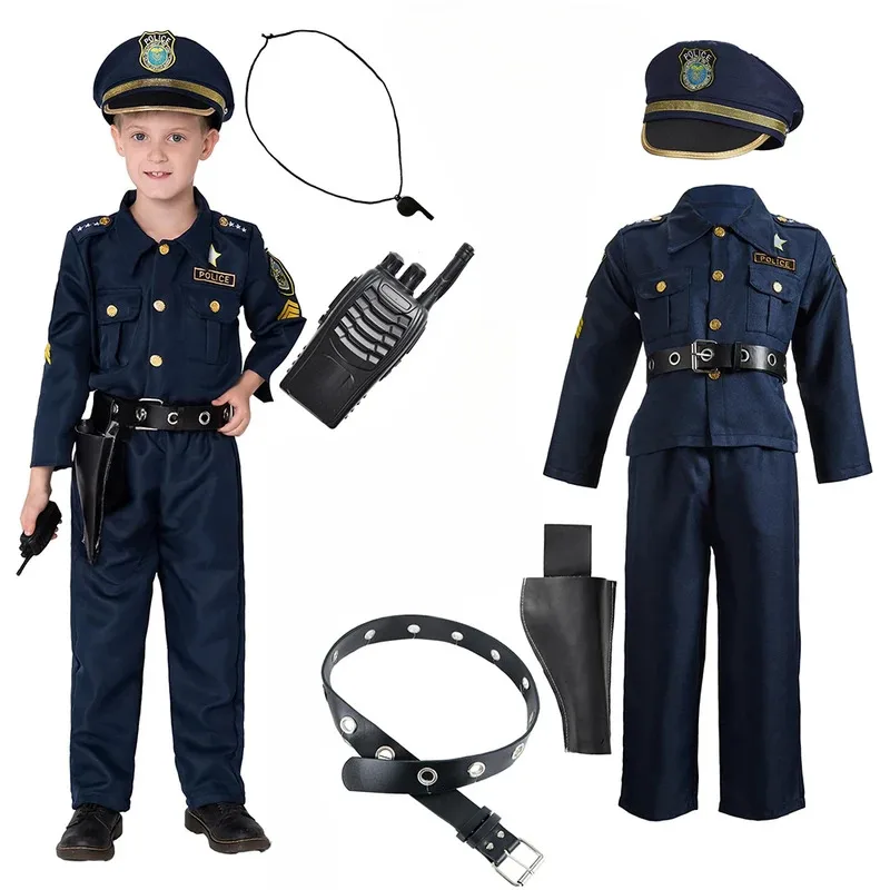 

Deluxe Cute Officer Police Costume Kids Child Boy Halloween Carnival Party Performance Fancy Dress Uniform Outfit Cosplay
