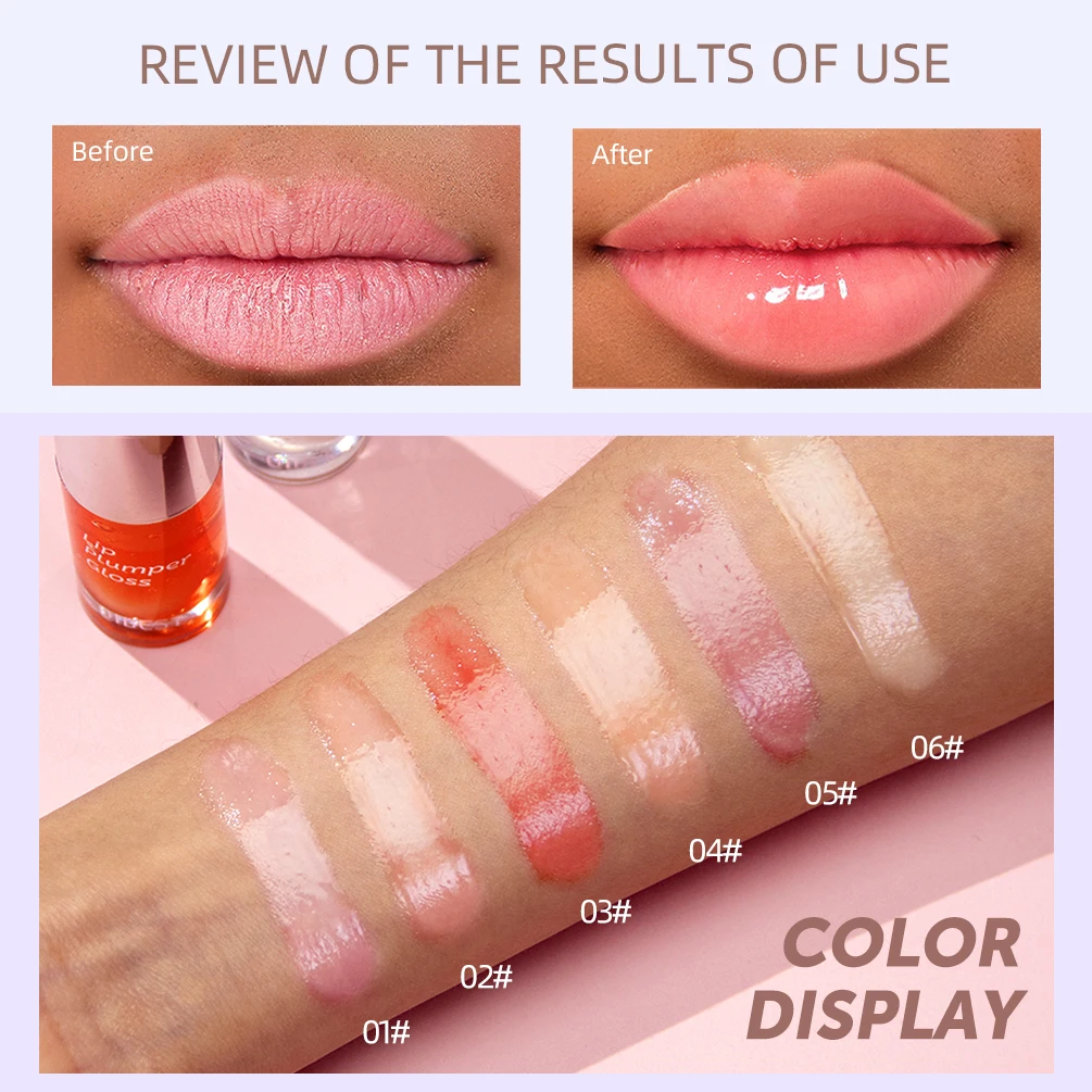 QIBEST Crystal Jelly Moisturizing Lip Oil Plumping Lip Gloss Makeup Sexy Plump Lip Glow Oil Tinted Lip Plumper For Lipstick