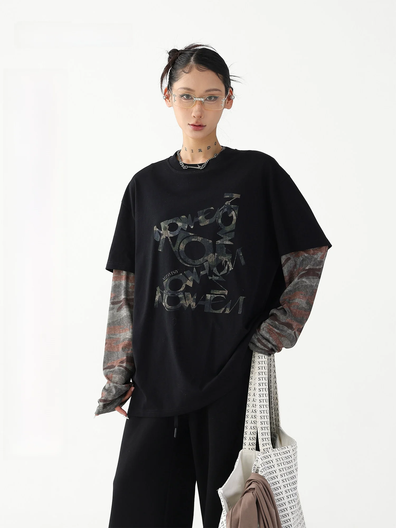 

Женская футболка AceStudios с длинным рукавом, камуфляжным принтом, свободного кроя, винтажная, с защитой от УФ-излучения, круглый вырез, модная, для девочек