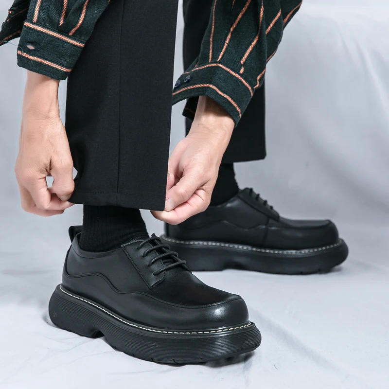 Tamanho 38-45 clássico masculino derby sapatos confortáveis moda grande cabeça fundo grosso sapatos de couro masculino casual versátil sapatos de marca