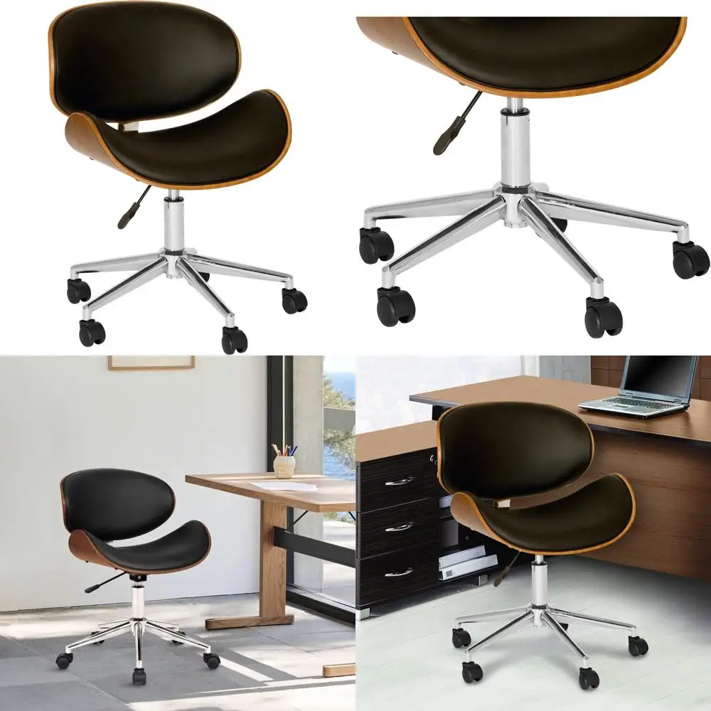 

Black Faux Leather Office Chair with Chrome Base, 33 x 21 x 20
