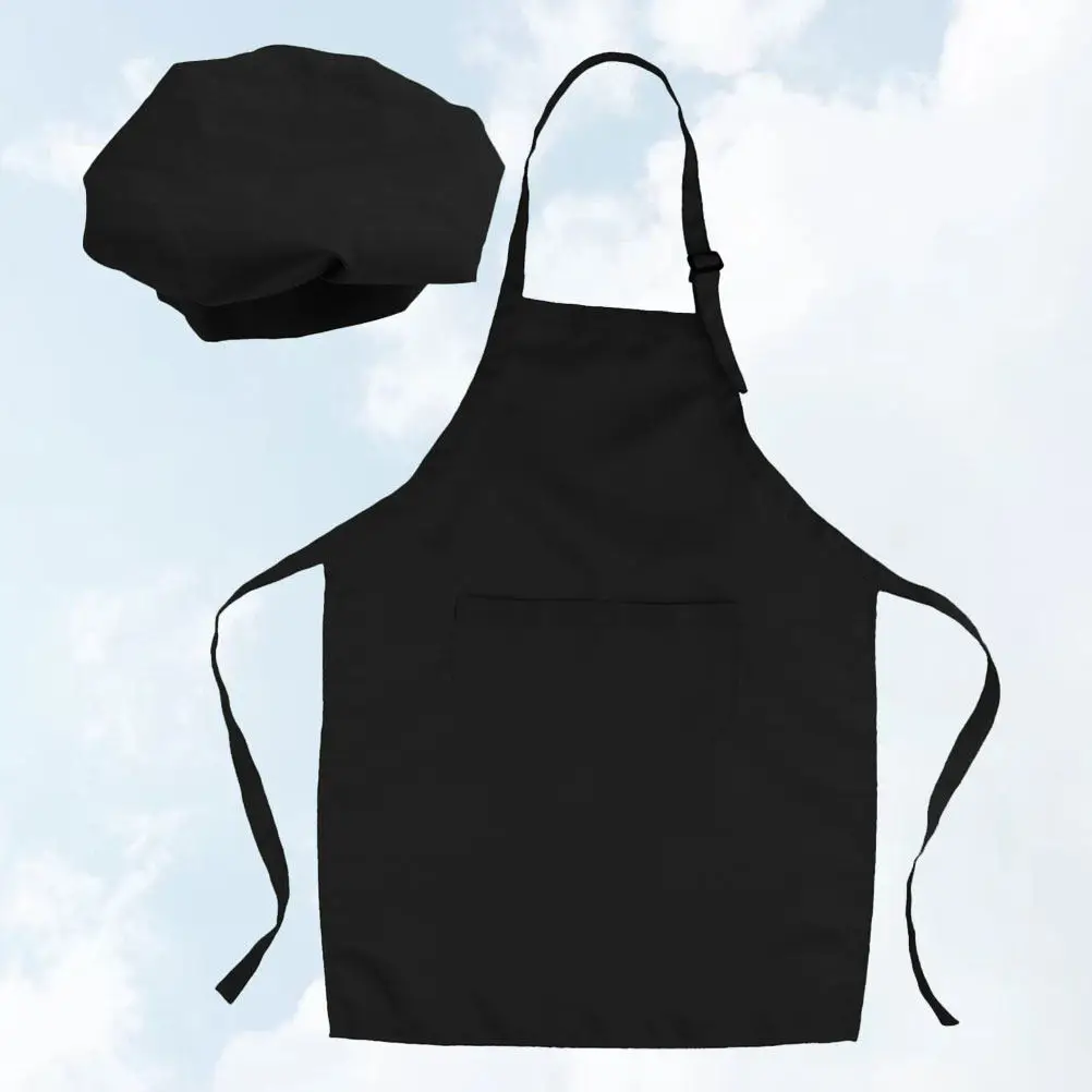 

1Set Chef Apron Hat Set Adjustable Baking Cooking Art Painting Kit for Kitchen DIY Party Halloween Costume Black M