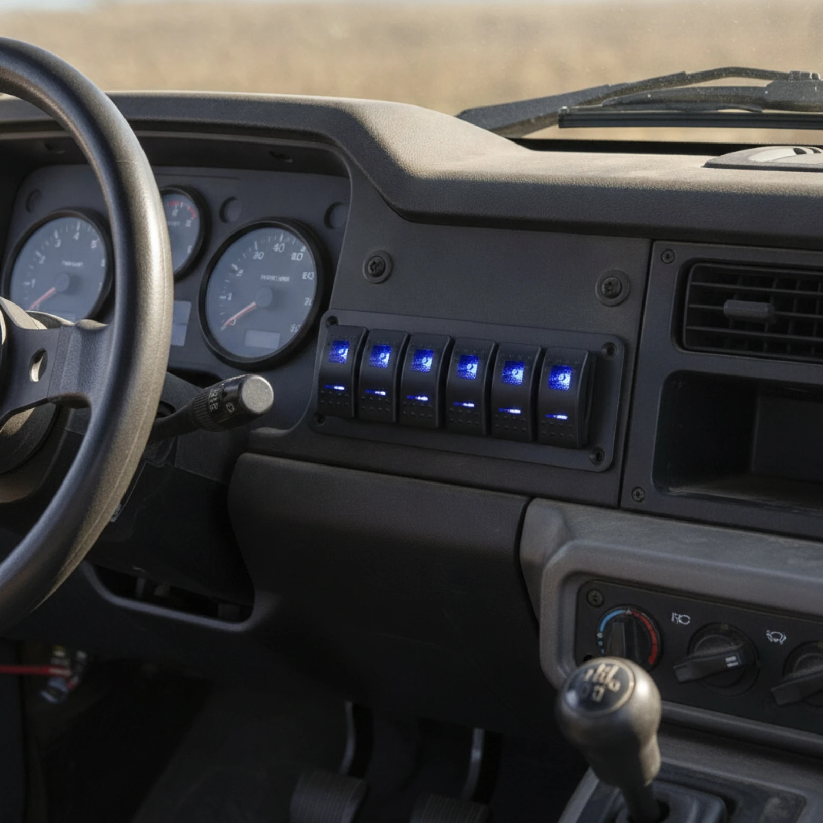 Rocker Switch Panel Illuminated Switch Panel with Blue LED Automotive-Style for DIYers, Dashboard, off-Road Vehicle