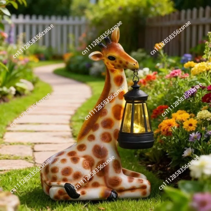 American Landscape Simulation Giraffe Solar Powered Lamp, New Outdoor Garden Animal Statue Ornament for Lawn Backyard Decor