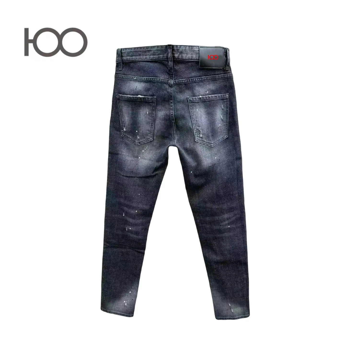 100 Co99 Men's Skinny Jeans Punk Rock Distressed Design Paint Stains Washed Ripped Slim Fit Denim Pants Splashes & Ripped Holes