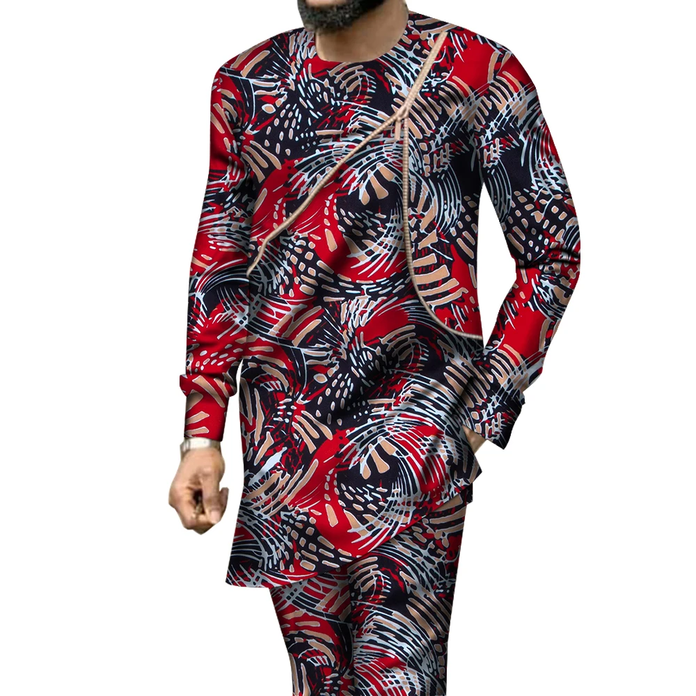 

Осенний африканский мужской комплект брюк, традиционный комплект из топа и брюк, Дашики, одежда с африканским восковым принтом, брючные костюмы больших размеров WYN950