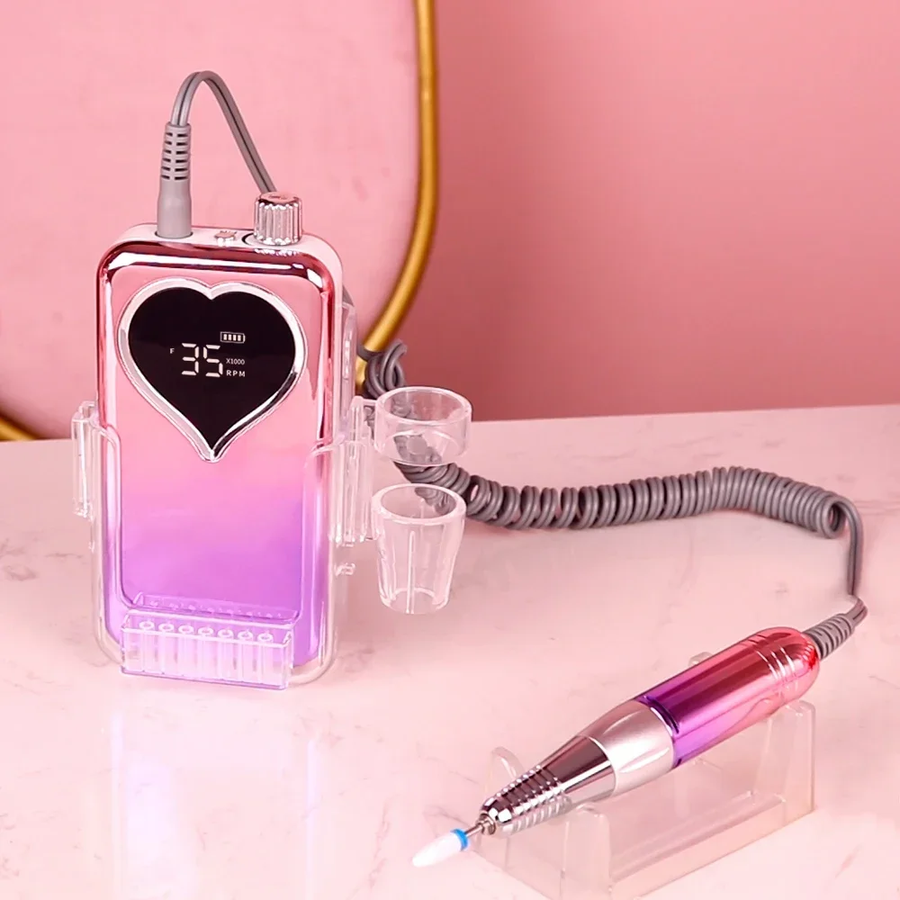 Ponceuse à Ongles Rechargeable à Poignée Violette Dégradée 35000 tr/min, Portable, Sans Fil, Électrique, de Bureau, Ensemble de Machine de Manucure