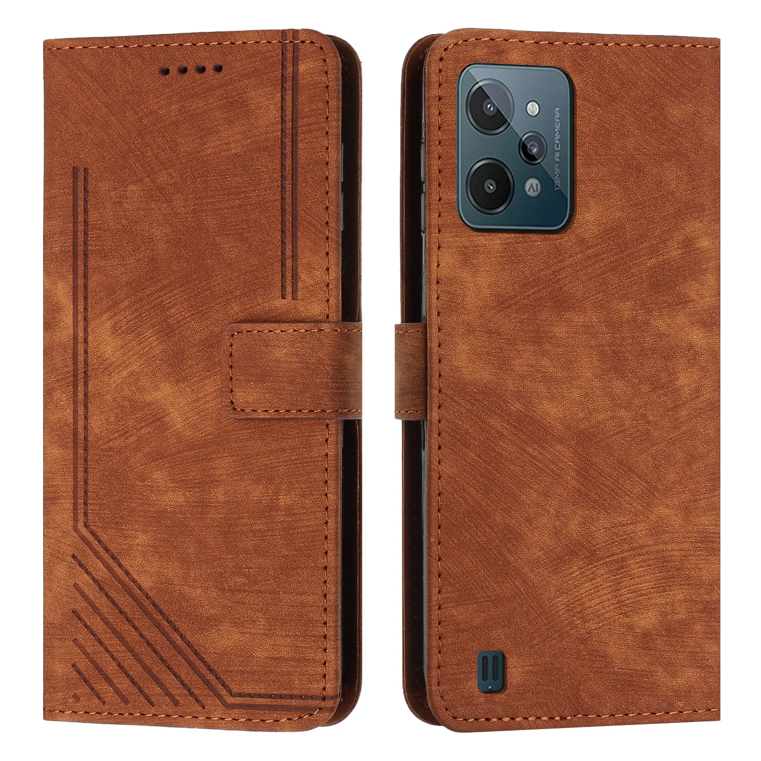

For Realme C31 4G case skin feel line terms silicone clamshell leather case