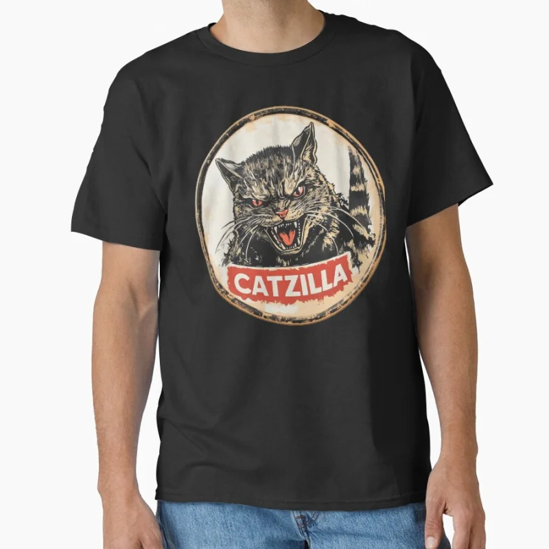 

The Dangerous Catzilla 0808 Funny King of the meowsters Vintage Japan Anime t shirt gift for cat lover large size tops
