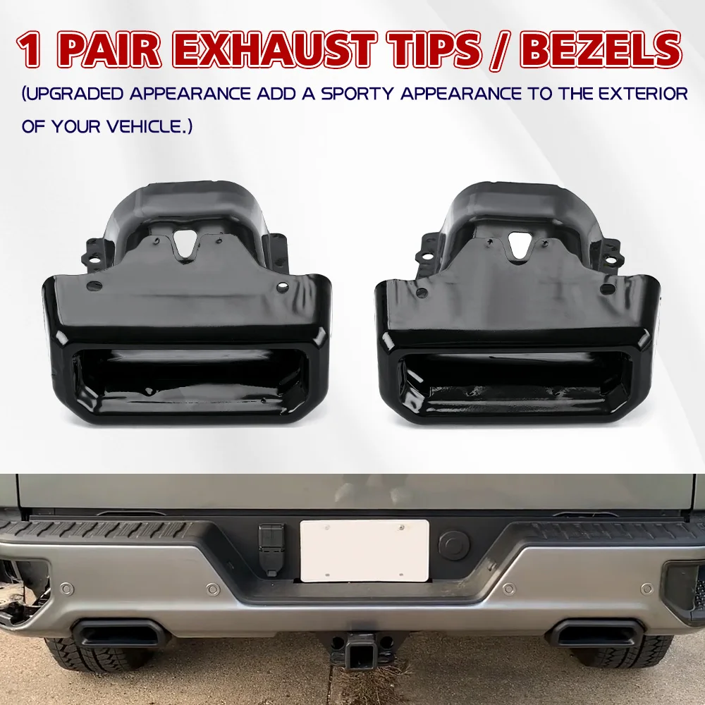 1 Pair Exhaust Tips / Bezels For 19-24 Chevy Silverado 1500 & For GMC Sierra 1500 2.7L L4 3.0L 4.3L V6 5.3L 6.2L V8