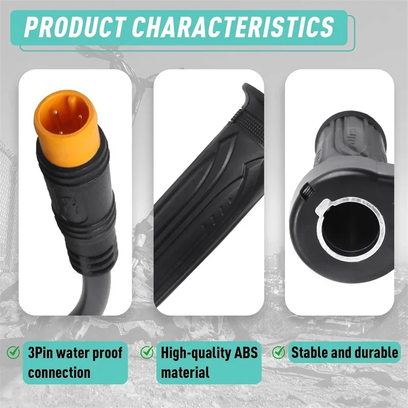 12 فولت إلى 72 فولت أسود دراجة كهربائية خنق قبضة 3Pin المضادة للانزلاق 20X1 زوج دراجة كهربائية مقبض قبضة مقاوم للماء ل 22.2 مللي متر المقود