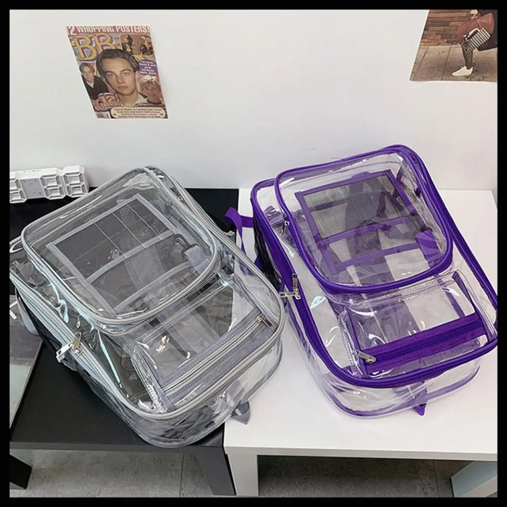 PVC Clear Backpack Large Capacity Waterproof Students Bookbag with Multi-pockets See Through Transparent Backpack School