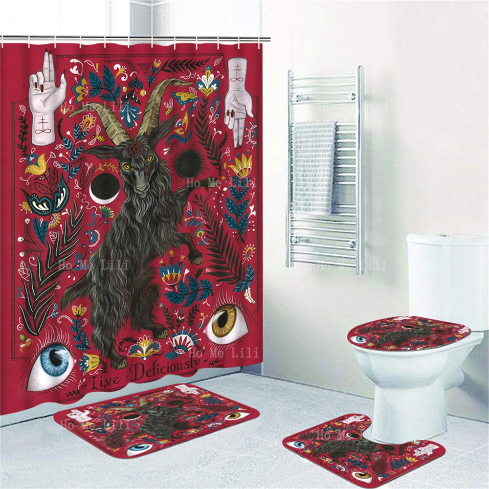 Baphomet Black Phillip Esoteric Occult Coven Witches Sabbath Mexican Mayan Tribal Boho Native Shower Curtains And Floor Mats