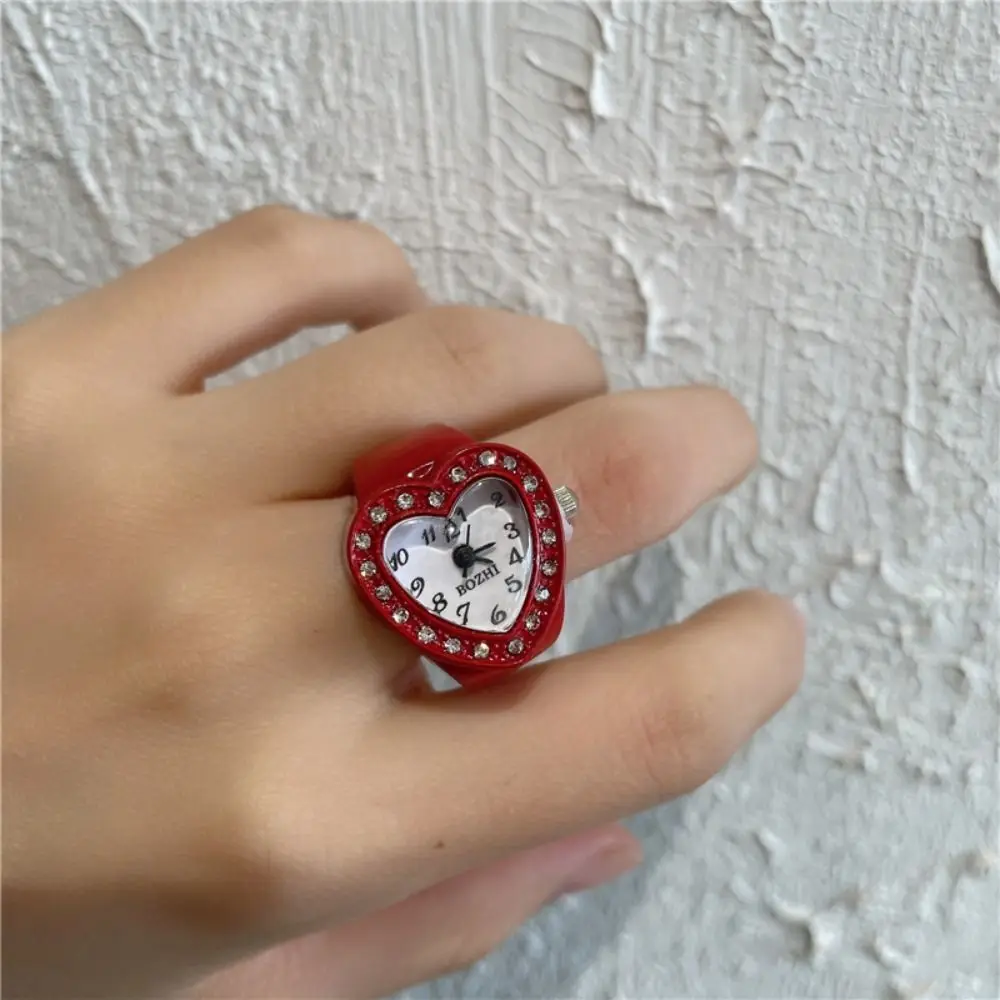 Mode Accessoires Cadeau Mode Elastische Rekbare Ringen Digitaal Horloge Ring Horloge Ronde Quartz Vingerringen