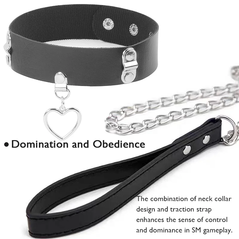 ألعاب الجنس المثيرة الرقيق عبودية طوق جلدية فاخرة ضبط النفس سلسلة معدنية المقود BDSM للنساء الأزواج ألعاب الكبار C09 #3