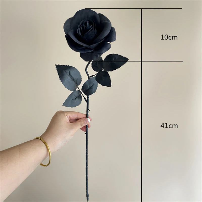 Fake Flower Black Silk Artificial Rose Flower Halloween Gothic Dark Flowers For Wedding Home Party Decor Simulation Flowers