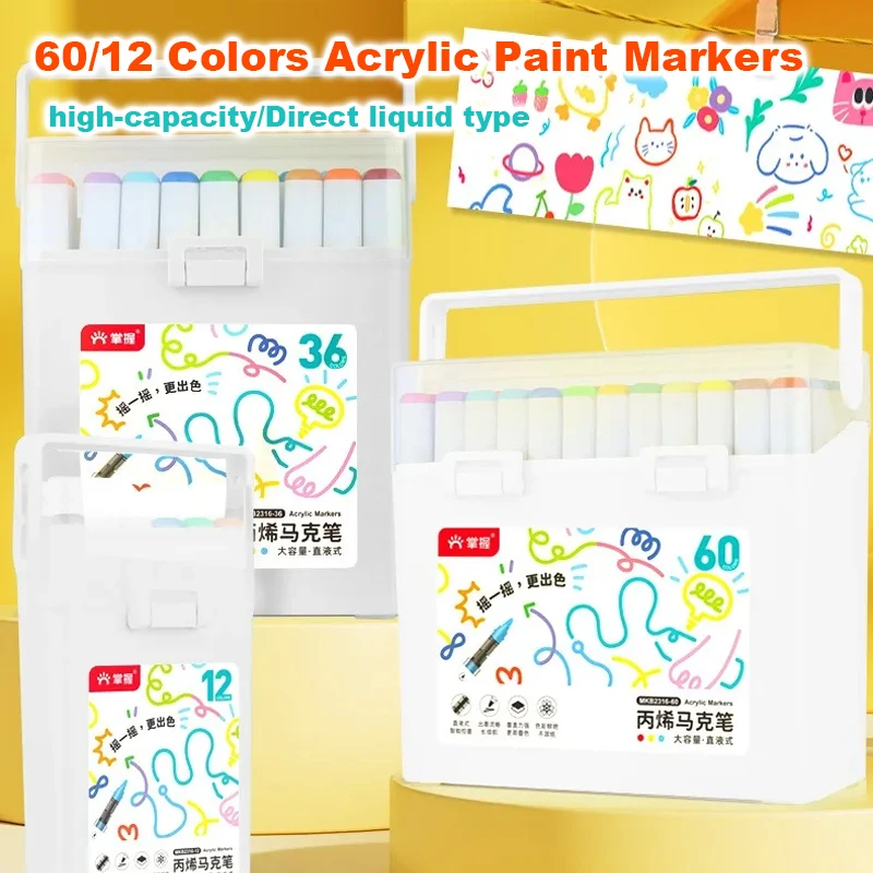 60/12 Colors Markers Pen Direct liquid Type Hard/Brush Tip Acrylic Paint For Manga Graffiti Crafts School Aesthetic Stationery