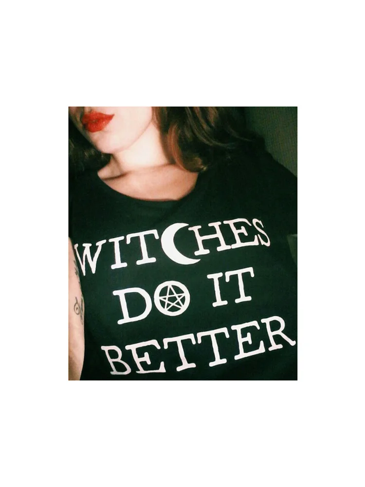 Witches Do It Better T-Shirt Black Gothic Tee Shirt Summer Fashion Tumblr Grunge Tshirts Short Sleeve O-neck Printed Tee Shirt