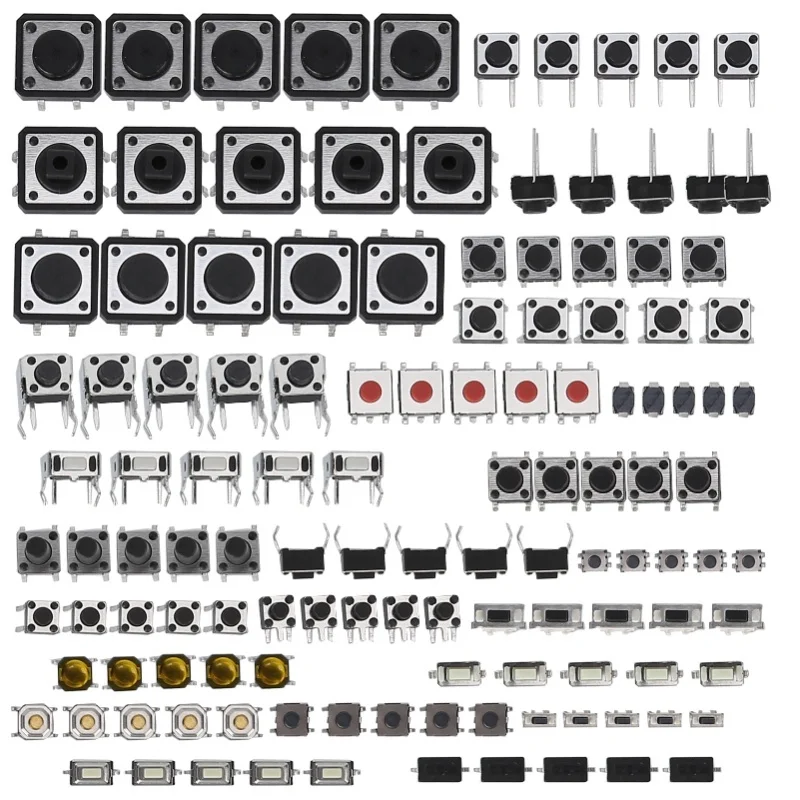 

Tactile Push Button Switches 25 Values 12V 50mA Micro Momentary Tact Assortment Kit125Pcs