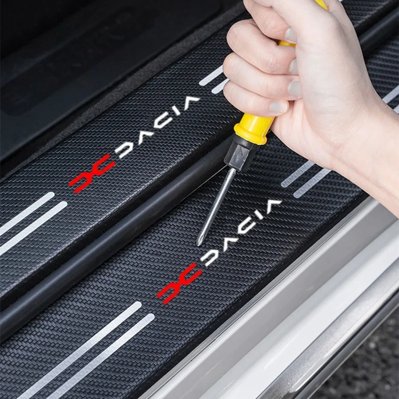 4pcs Car sticker Door Sill Carbon Fiber Guard Stickers For DACIA Sandero Lodgy Mcv Duster 2 Logan 1 Sandero 3 Accessories